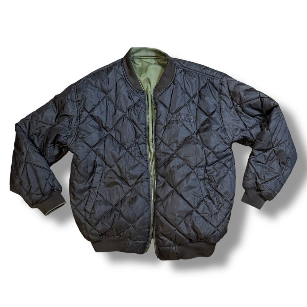 Vintage South Pole Bomber Jacket Mens Reversible Brown and Green Size XL FLAWED